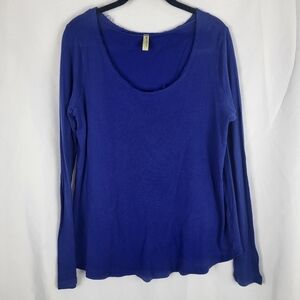 Free People Royal Blue Split Back Cotton Long Sleeve Top Size Small Boho…